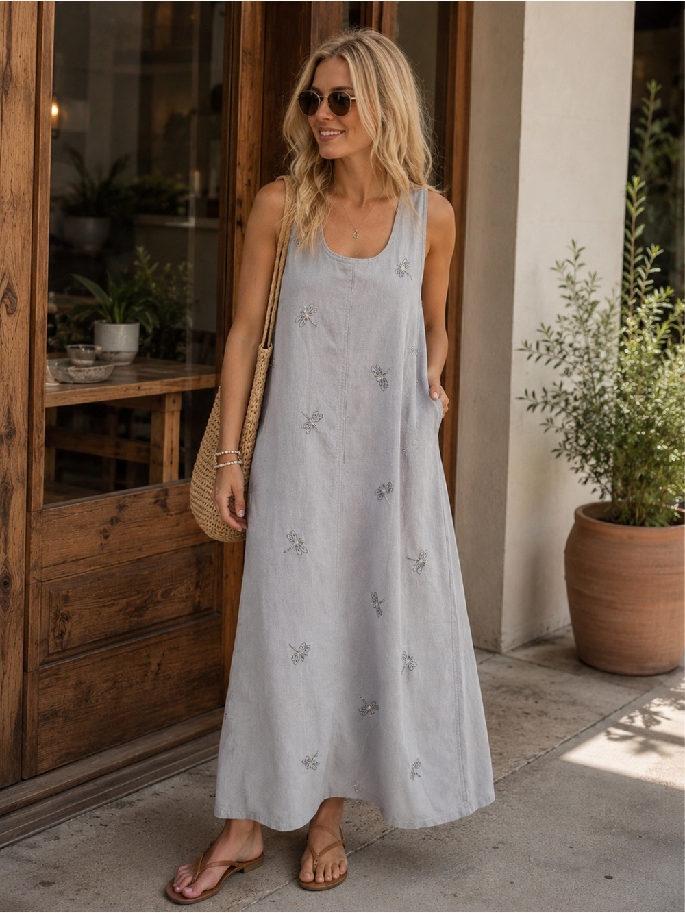 Vintage Embroidered Linen Dress